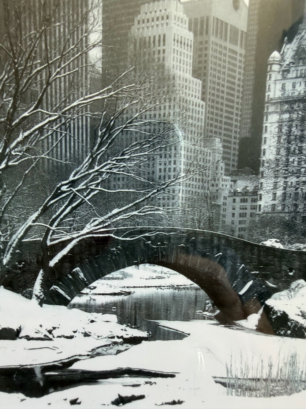 Framed Photo Central Park NY bridge winter snow black white - Picture 5 of 6